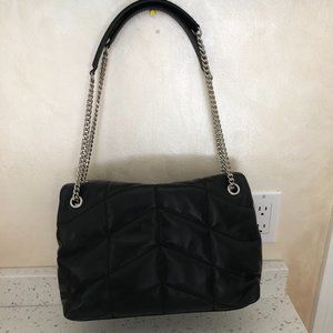 Black leather handbag
